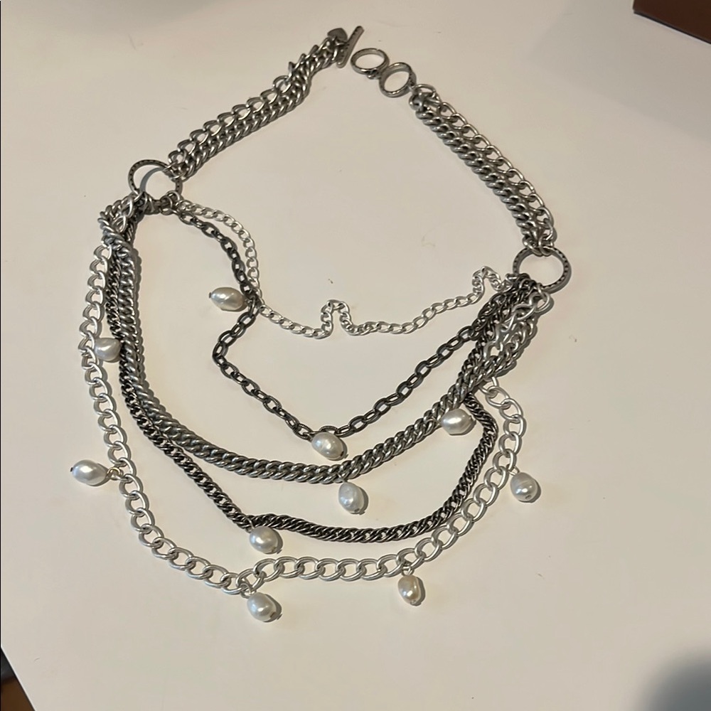 Stella & Dot Silver and White Layered Necklace